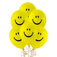Globos de látex de Emoticonos sonriente de 25 cm - 6 unidades