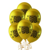 Globos dorados 50 cumpleaños de 30 cm - 6 unidades
