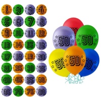 Globos de látex surtidos número de 25 cm - 8 unidades