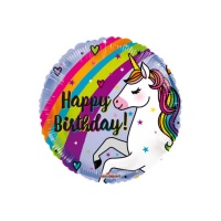 Globo de Unicornio arcoíris Happy Birthday de 46 cm