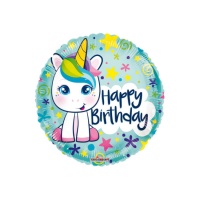 Globo de Unicornio infantil Happy Birthday de 46 cm