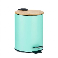 Papelera para baño de 3 L de colores con tapa de bambú