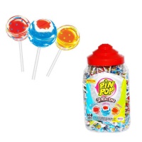 Piruletas redondas de sabores con chicle - envase individual - Pin Pop Sensations - 100 unidades