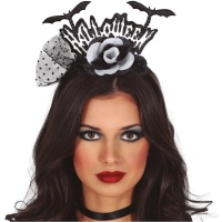 Diadema Halloween con flores blanco y negro