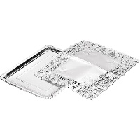 Bandeja de 34 x 25 rectangular de cartón con blonda dorada