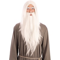 Peluca y barba de mago blanca