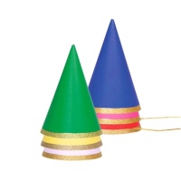 Sombreros de fiesta de colores surtidos con cenefa de purpurina - 6 unidades