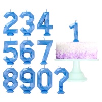 Vela de número azul poligonal de 8 cm - 1 unidad
