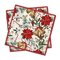 Servilletas de flor de Navidad y campanas de 16,5 x 16,5 cm - 20 unidades