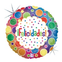 Globo redondo de Felicidades con topos multicolores de 46 cm - Grabo