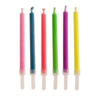 Velas con llamas de colores de 7,5 cm - Dekora - 6 unidades