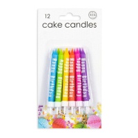 Velas de colores con Happy Birthday - 12 unidades