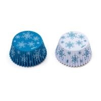 Cápsulas para cupcakes blancas y azules de copos de nieve - Decora - 36 unidades