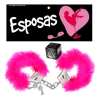 Juego erótico de dado con esposas de metal con pelo rosa