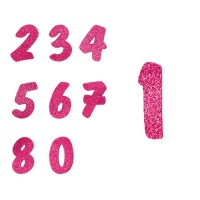 Números de goma eva con purpurina fucsia - 6 unidades