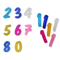 Números de goma eva con purpurina de colores surtidos - 6 unidades