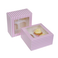 Caja para 4 cupcakes a rayas rosa y blanca - 17,8 x 17,8 x 9 cm - House of Marie - 2 unidades