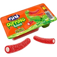 Regaliz rojo de fresa con pica pica y dip líquido ácido de melón - Fini