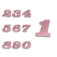 Número de corcho con purpurina rosa de 8 x 2 cm