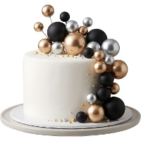 Topper para tarta de bolas negras, doradas y plateadas - 32 unidades