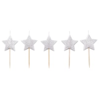 Velas de purpurina de estrella plateada - Sweetkolor - 5 unidades