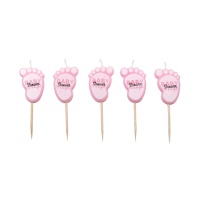 Velas de piececitos baby shower rosa - Sweetkolor - 5 unidades