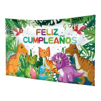 Mural decorativo de dino fiesta feliz cumpleaños de 1,20 x 0,68 m