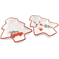 Plato de 22,6 cm de cerámica de árbol de Navidad de Papá Noel - 1 unidad