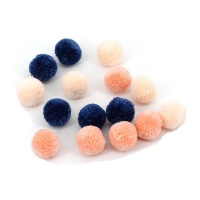 Pompones de colores azul marino, rosa y melocotón de 3 cm - 15 unidades