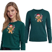 Jersey de Navidad de galleta de jengibre con glitter para mujer