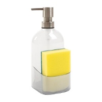 Dispensador de jabón transparente con estropajo