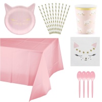 Pack para fiesta de gato rosa - 12 personas