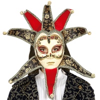 Máscara veneciana roja y negra de mujer