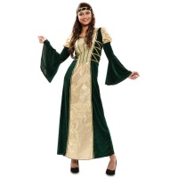 Disfraz de dama medieval verde oscuro para mujer