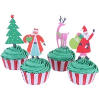 Cápsulas para cupcakes con picks de Navidad Santa - 24 unidades