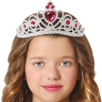 Diadema de corona de princesa plata con corazón