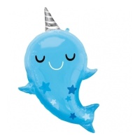 Globo silueta de baby Narval azul de 76 x 66 cm - Anagram