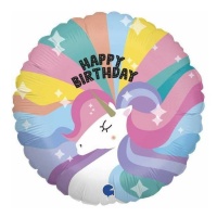 Globo de unicornio Happy Birthday multicolor de 22 cm - Grabo - 10 unidades