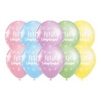 Globos de Feliz Cumpleaños colores pastel de 30 cm - 10 unidades