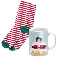 Set regalo de taza y calcetines de Navidad Papá Noel