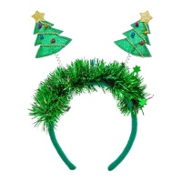 Diadema de árboles de Navidad con muelles y espumillón