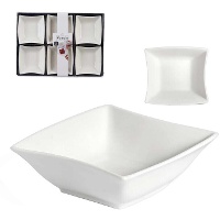 Cuencos de aperitivo cuadrados curvos de porcelana blanca - 6 unidades