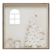 Figura de madera de escena navideña con árbol y gnomos en bastidor 25 x 7,5 cm - Artis decor