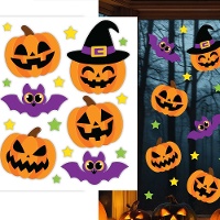 Decoración adhesiva para ventana en gel de calabazas y murciélagos