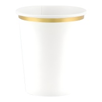 Vasos de cartón blancos con borde dorado de 260 ml - 6 unidades