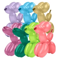 Set de globos moldeables surtidos cromados de 1,30 m con inflador - PartyDeco - 30 unidades
