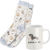 Set de regalo de taza y calcetines de perros