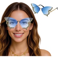 Gafas de mariposa azules con pedrería