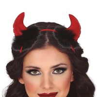 Diadema con cuernos de demonio y plumas - 1 unidad