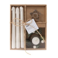 Kit de velas y candelabro de Navidad blanco